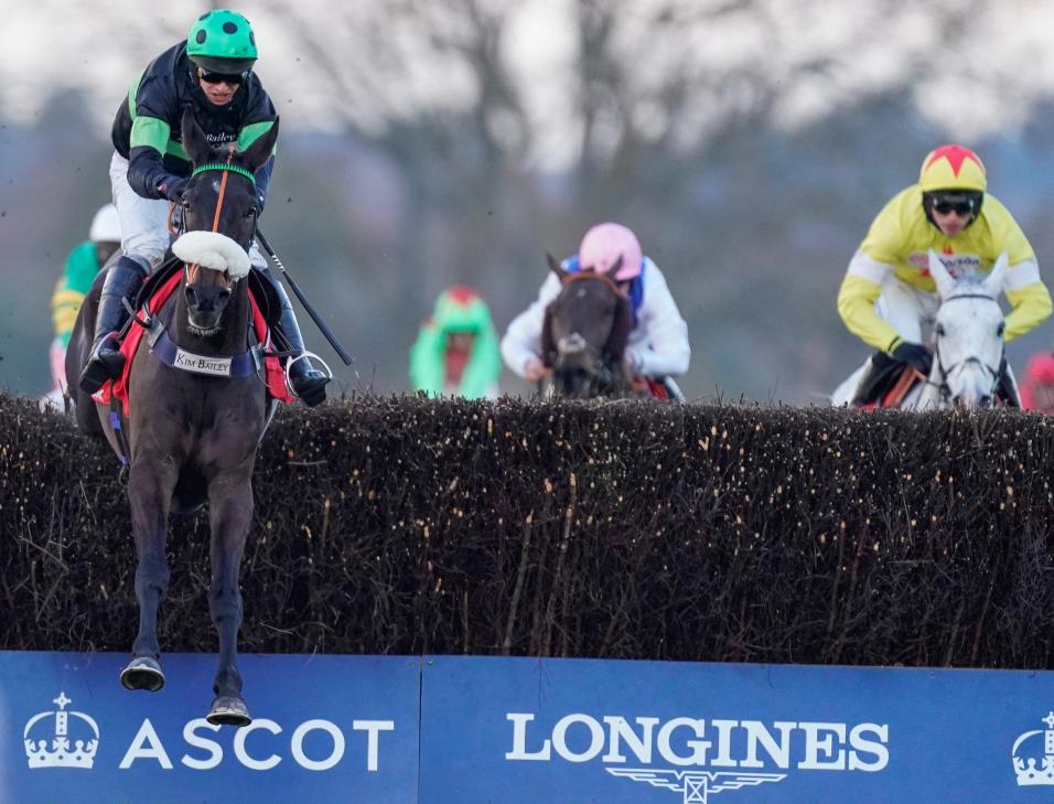 First Flow jumping a fence at Ascot